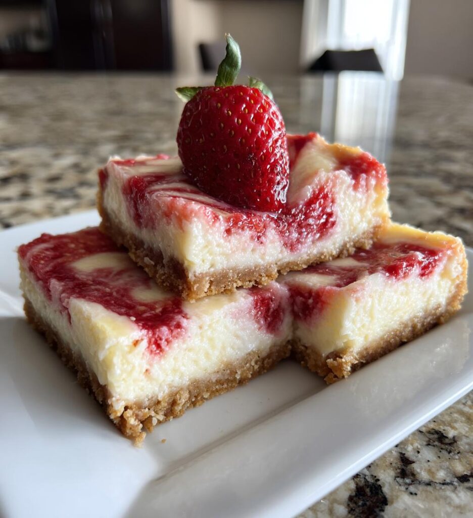 jordgubbsswirlad cheesecakebarer recept