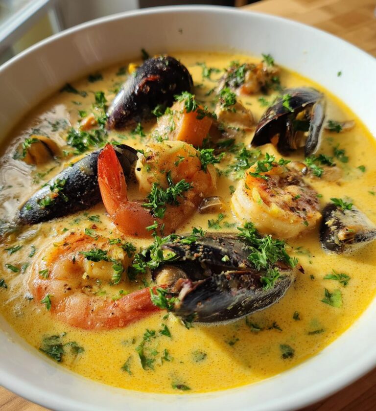 kramig skaldjurssoppa med saffran