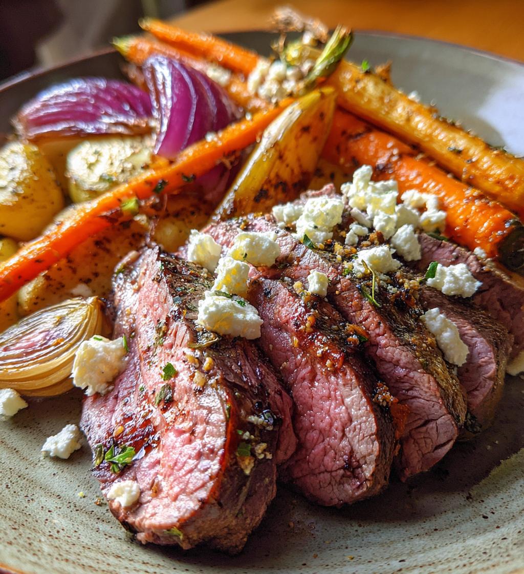 marinerad biff med rotfrukter och fetaost