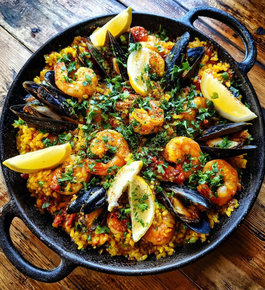 skaldjurspaella med musslor och rakor - detail 1