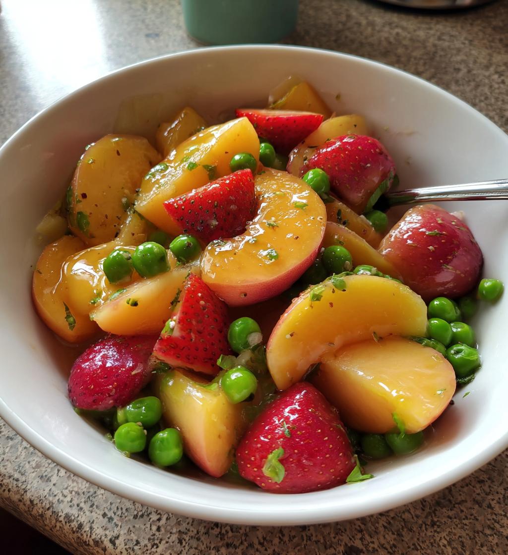 sommarsallad med persika jordgubbar orter - detail 1