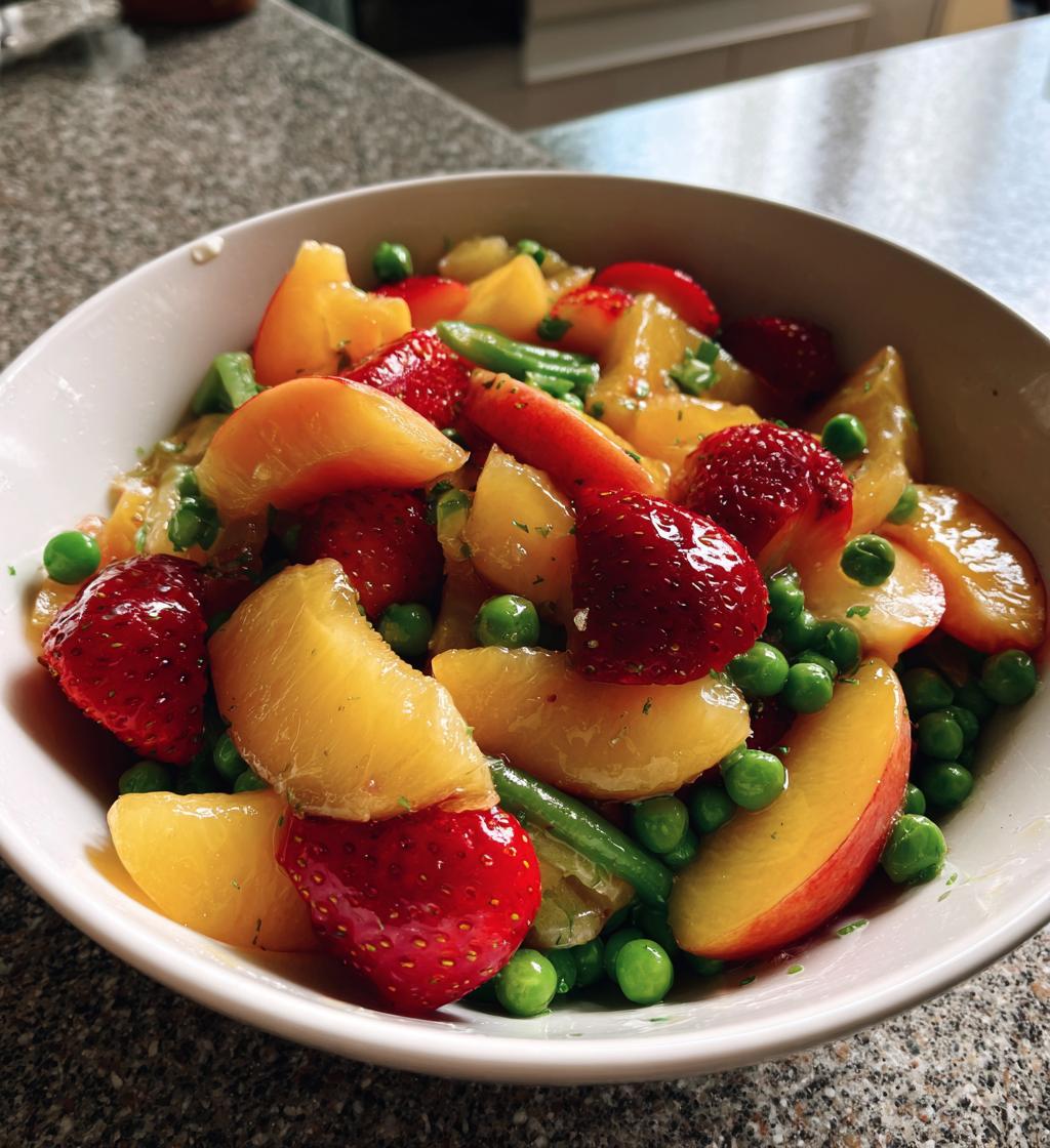 sommarsallad med persika jordgubbar orter